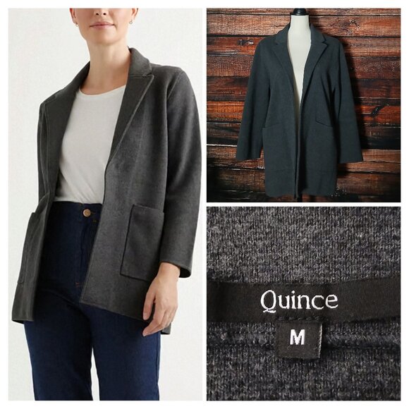 Quince Jacket M Organic Cotton Knit Blazer Open Front Gray - Picture 1 of 9